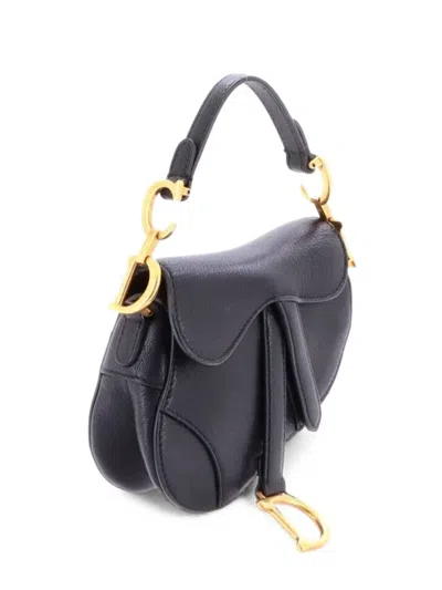 Pre-owned Dior Saddle Handbag Leather Micro Satchel In Black