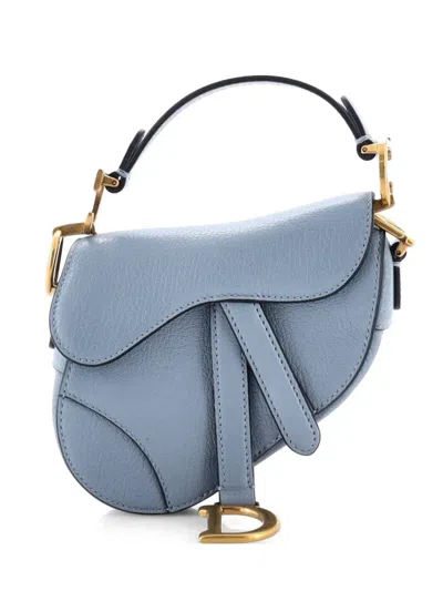 Pre-owned Dior Saddle Handbag Leather Micro Satchel In Blue