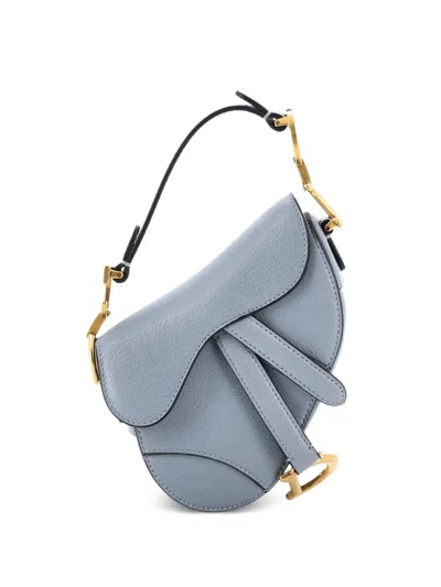 Pre-owned Dior Saddle Handbag Leather Micro Satchel In Blue