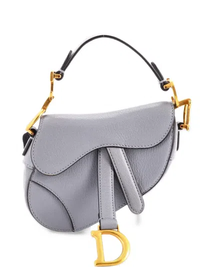 Pre-owned Dior Saddle Handbag Leather Micro Satchel In Grey