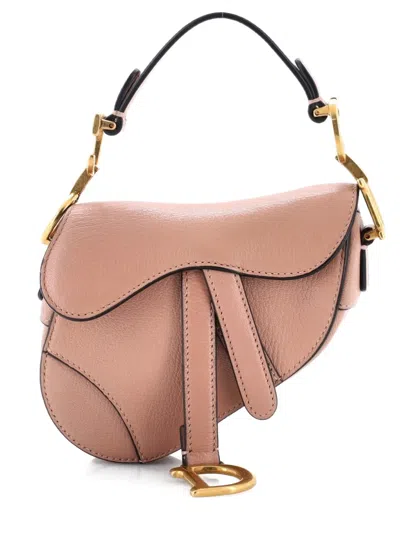 Pre-owned Dior Saddle Handbag Leather Micro Satchel In Neutral