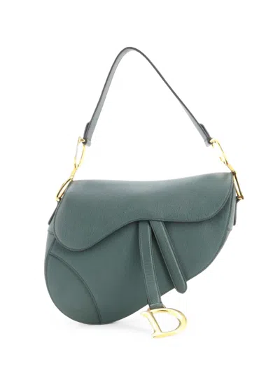Pre-owned Dior Saddle Handbag Leather Micro Shoulder Bag In Green