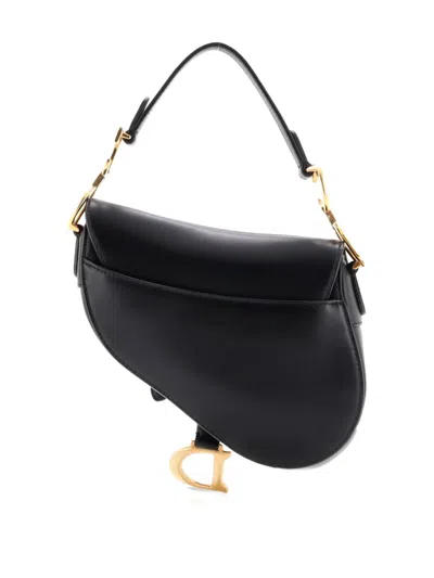 Pre-owned Dior Saddle Handbag Leather Mini Shoulder Bag In Black