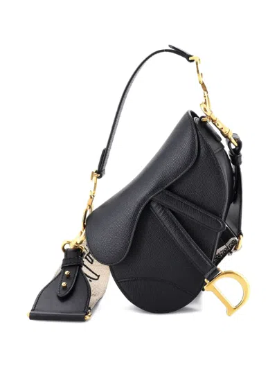 Pre-owned Dior Saddle Handbag Leather Mini Shoulder Bag In Black