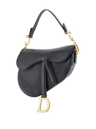 Pre-owned Dior Saddle Handbag Leather Mini Shoulder Bag In Black