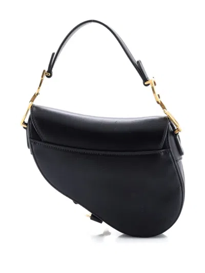 Pre-owned Dior Saddle Handbag Leather Mini Shoulder Bag In Black