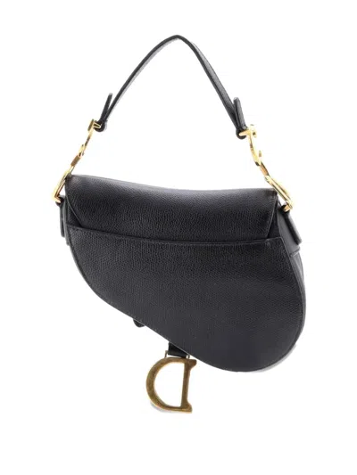 Pre-owned Dior Saddle Handbag Leather Mini Shoulder Bag In Black