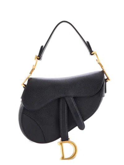 Pre-owned Dior Saddle Handbag Leather Mini Shoulder Bag In Black