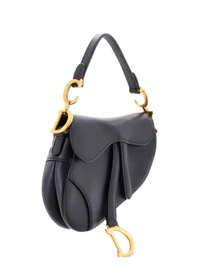 Pre-owned Dior Saddle Handbag Leather Mini Shoulder Bag In Black