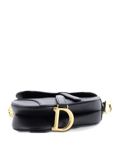 Pre-owned Dior Saddle Handbag Leather Mini Shoulder Bag In Black