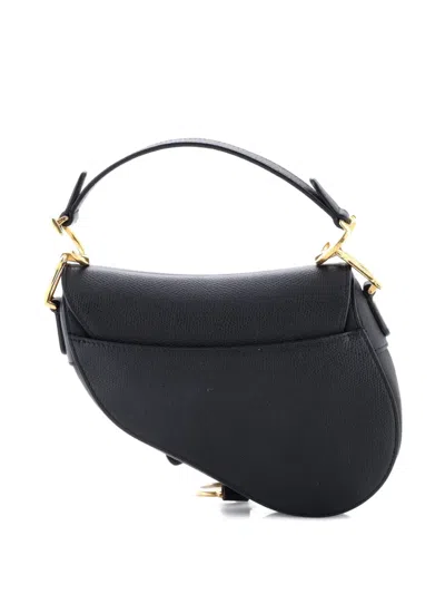 Pre-owned Dior Saddle Handbag Leather Mini Shoulder Bag In Black