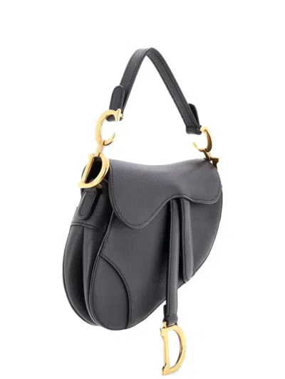 Pre-owned Dior Saddle Handbag Leather Mini Shoulder Bag In Black