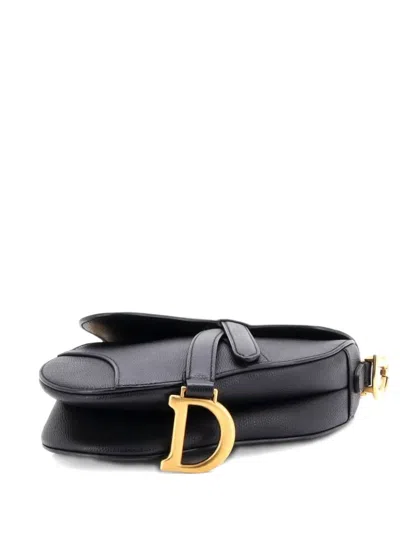 Pre-owned Dior Saddle Handbag Leather Mini Shoulder Bag In Black