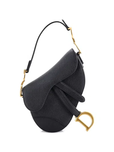 Pre-owned Dior Saddle Handbag Leather Mini Shoulder Bag In Black