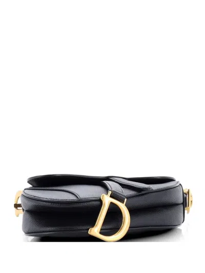 Pre-owned Dior Saddle Handbag Leather Mini Shoulder Bag In Black