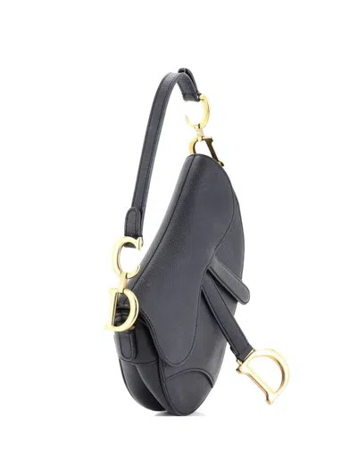 Pre-owned Dior Saddle Handbag Leather Mini Shoulder Bag In Black