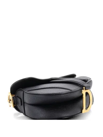 Pre-owned Dior Saddle Handbag Leather Mini Shoulder Bag In Black