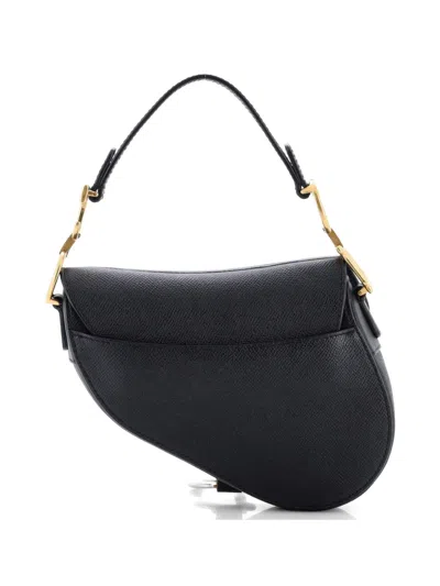 Pre-owned Dior Saddle Handbag Leather Mini Shoulder Bag In Black