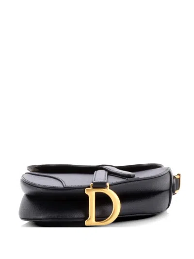 Pre-owned Dior Saddle Handbag Leather Mini Shoulder Bag In Black