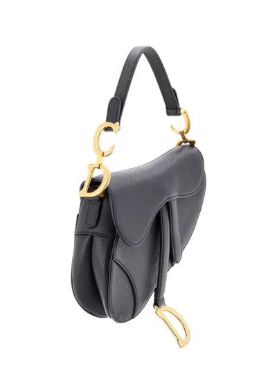 Pre-owned Dior Saddle Handbag Leather Mini Shoulder Bag In Black