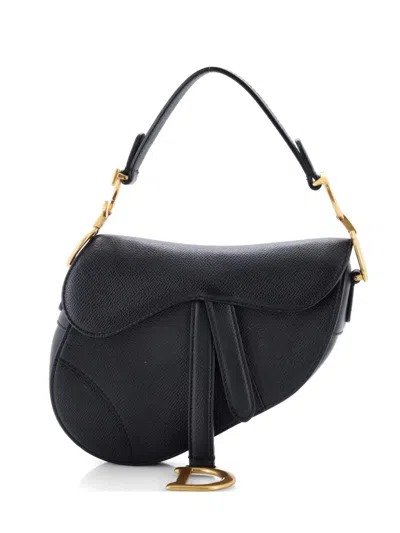 Pre-owned Dior Saddle Handbag Leather Mini Shoulder Bag In Black