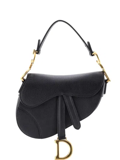 Pre-owned Dior Saddle Handbag Leather Mini Shoulder Bag In Black