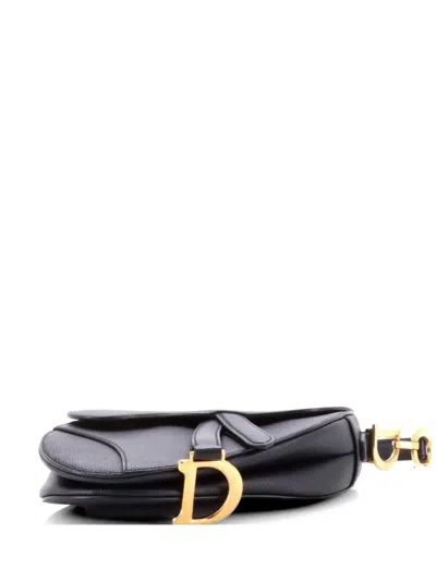 Pre-owned Dior Saddle Handbag Leather Mini Shoulder Bag In Black