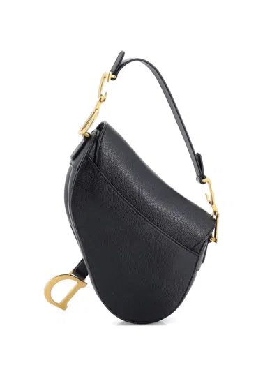 Pre-owned Dior Saddle Handbag Leather Mini Shoulder Bag In Black