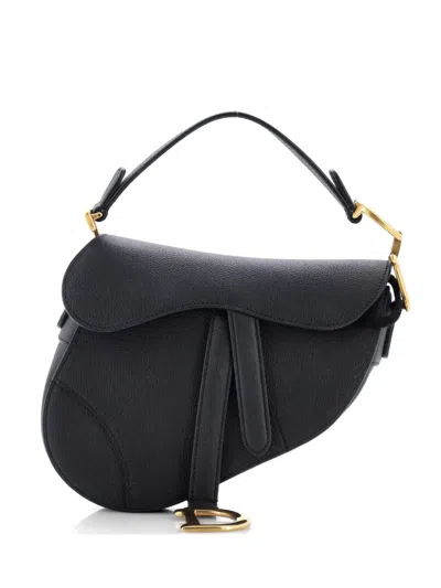 Pre-owned Dior Saddle Handbag Leather Mini Shoulder Bag In Black