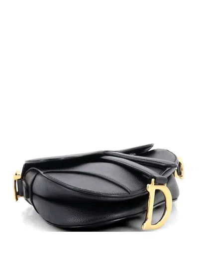 Pre-owned Dior Saddle Handbag Leather Mini Shoulder Bag In Black