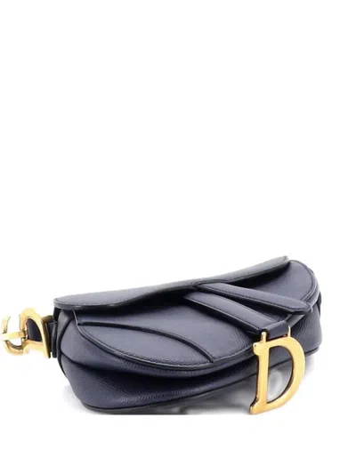 Pre-owned Dior Saddle Handbag Leather Mini Shoulder Bag In Blue