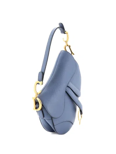Pre-owned Dior Saddle Handbag Leather Mini Shoulder Bag In Blue