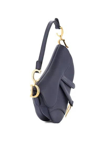 Pre-owned Dior Saddle Handbag Leather Mini Shoulder Bag In Blue