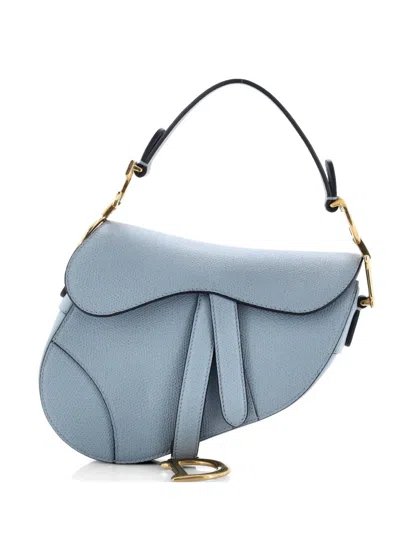 Pre-owned Dior Saddle Handbag Leather Mini Shoulder Bag In Blue