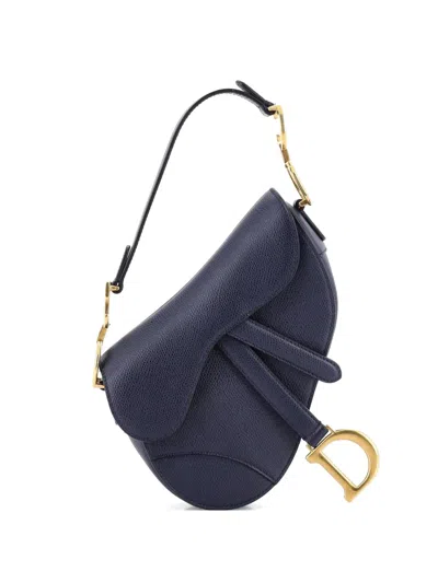 Pre-owned Dior Saddle Handbag Leather Mini Shoulder Bag In Blue