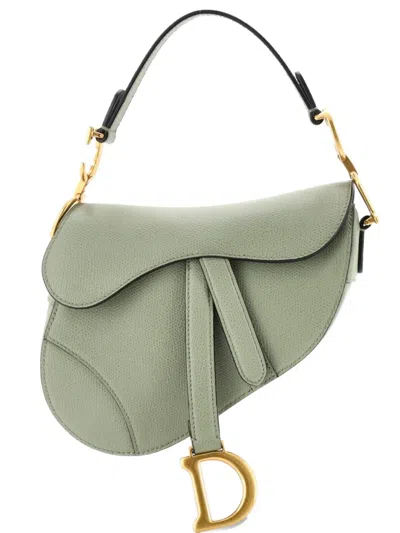 Pre-owned Dior Saddle Handbag Leather Mini Shoulder Bag In Green