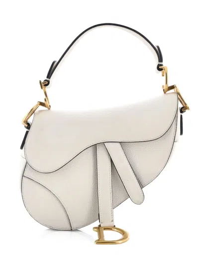 Pre-owned Dior Saddle Handbag Leather Mini Shoulder Bag In Neutral