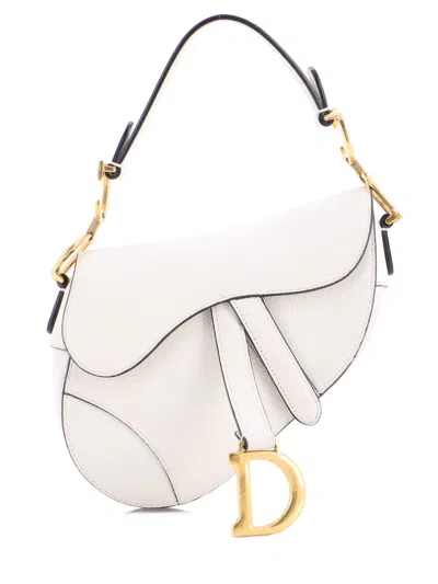 Pre-owned Dior Saddle Handbag Leather Mini Shoulder Bag In Neutral