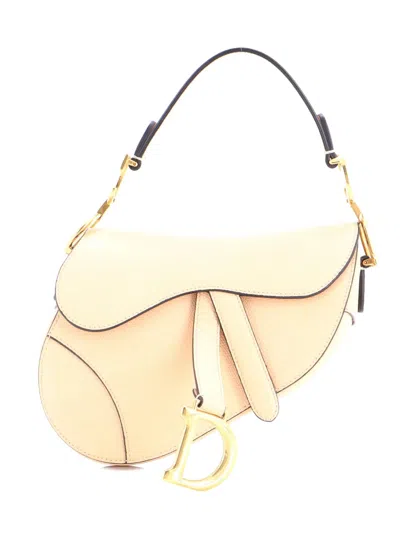 Pre-owned Dior Saddle Handbag Leather Mini Shoulder Bag In Neutral