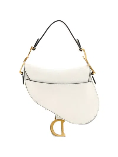Pre-owned Dior Saddle Handbag Leather Mini Shoulder Bag In Neutral