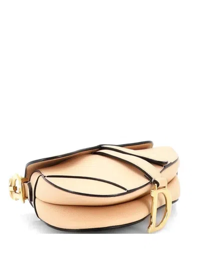 Pre-owned Dior Saddle Handbag Leather Mini Shoulder Bag In Neutral