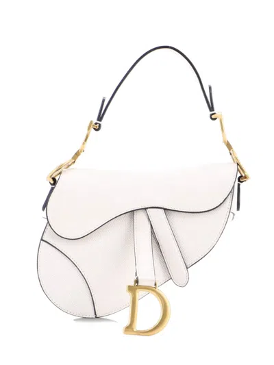 Pre-owned Dior Saddle Handbag Leather Mini Shoulder Bag In Neutral
