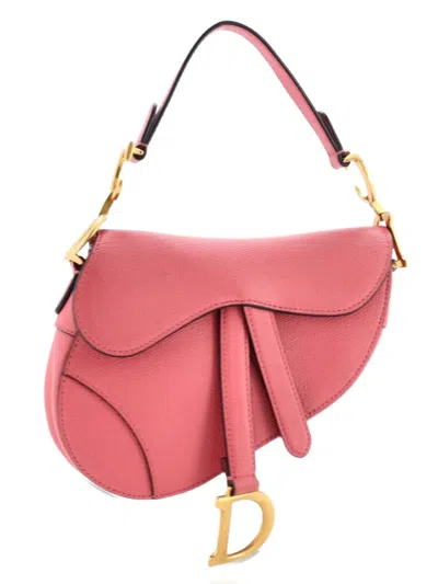 Pre-owned Dior Saddle Handbag Leather Mini Shoulder Bag In Pink
