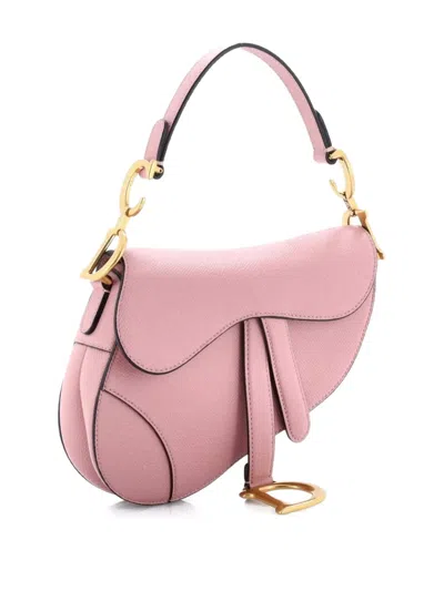 Pre-owned Dior Saddle Handbag Leather Mini Shoulder Bag In Pink