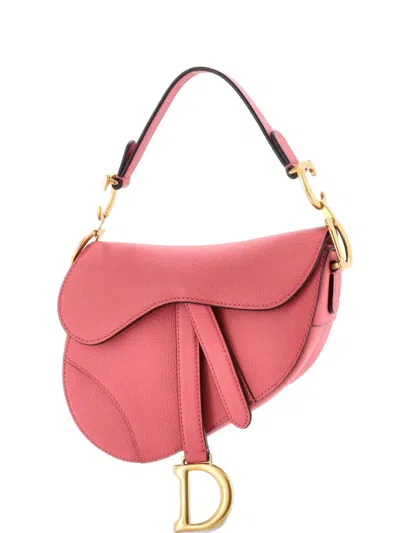 Pre-owned Dior Saddle Handbag Leather Mini Shoulder Bag In Pink