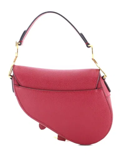 Pre-owned Dior Saddle Handbag Leather Mini Shoulder Bag In Red