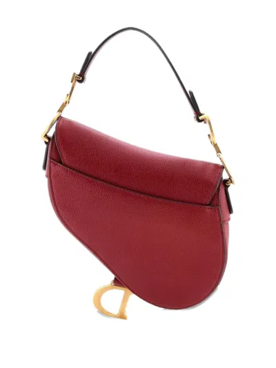 Pre-owned Dior Saddle Handbag Leather Mini Shoulder Bag In Red