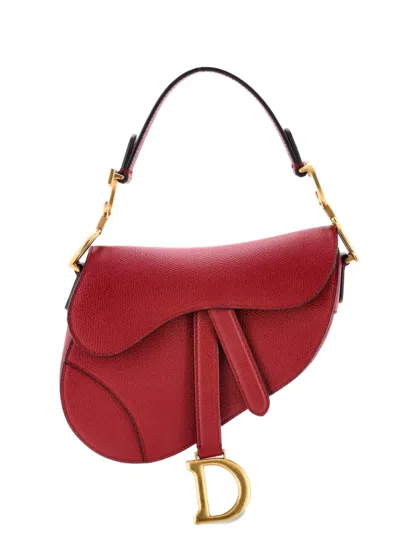 Pre-owned Dior Saddle Handbag Leather Mini Shoulder Bag In Red