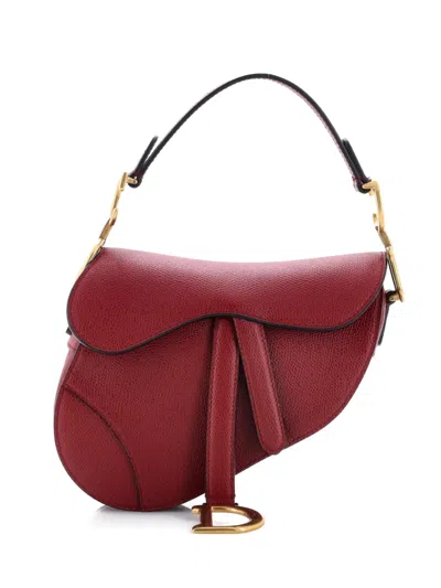 Pre-owned Dior Saddle Handbag Leather Mini Shoulder Bag In Red