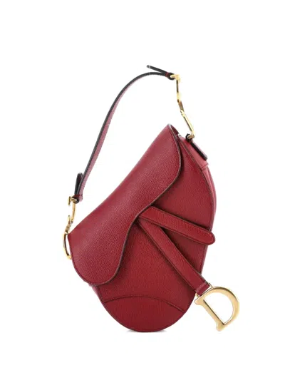 Pre-owned Dior Saddle Handbag Leather Mini Shoulder Bag In Red